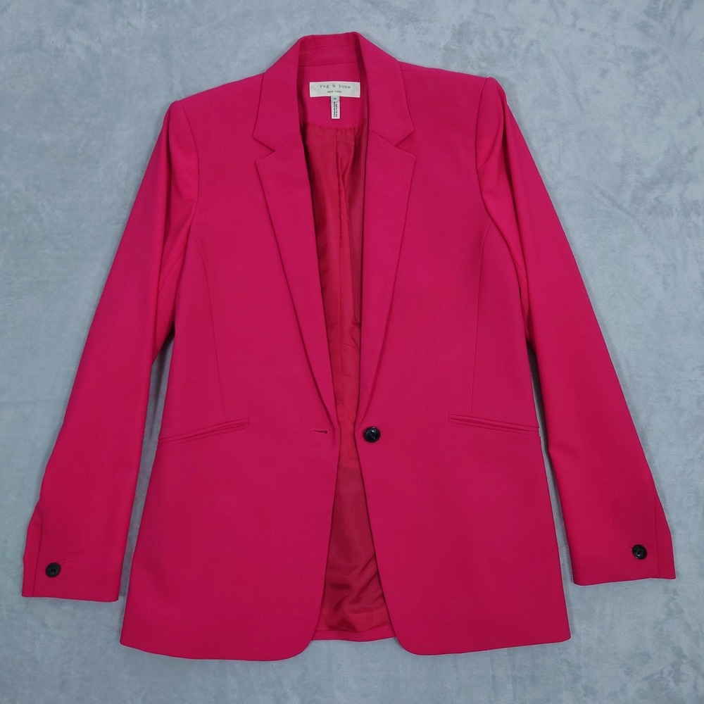 Rag & Bone Pink Blazer Womens 8 Wool Stretch Collared One Button Made In USA